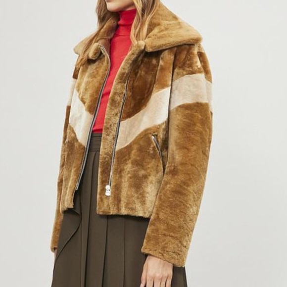 Sandro Jackets & Blazers - Cropped Brown Chevron-stripe Shearling Jacket